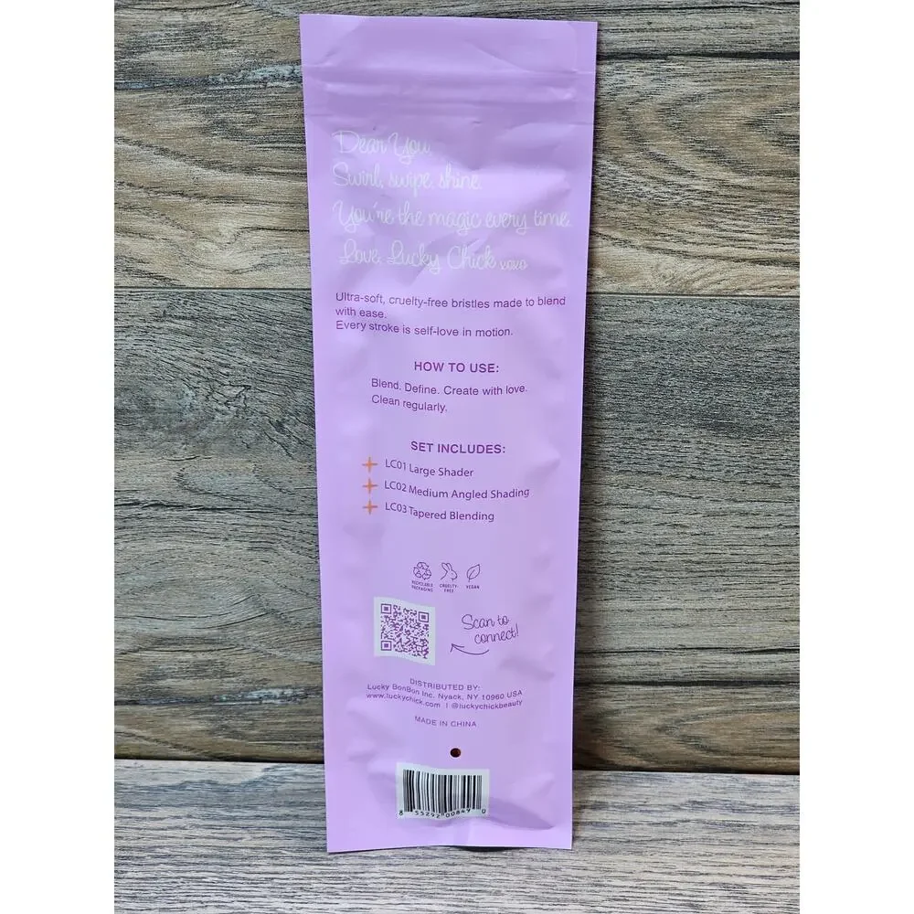 Lucky Chick Eye Love You 3-Piece Eye Brush Set Vegan New Sealed